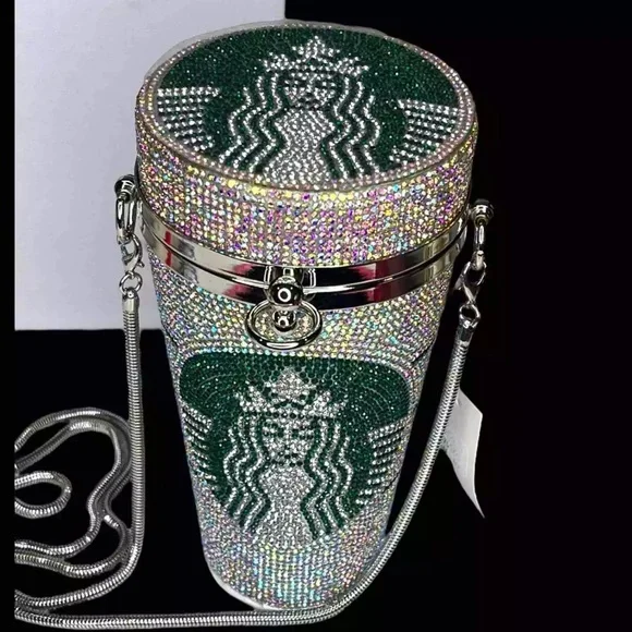 Starbucks Silver, Green & Gold Rhinestone Crossbody Purse - Picture 10 of 15